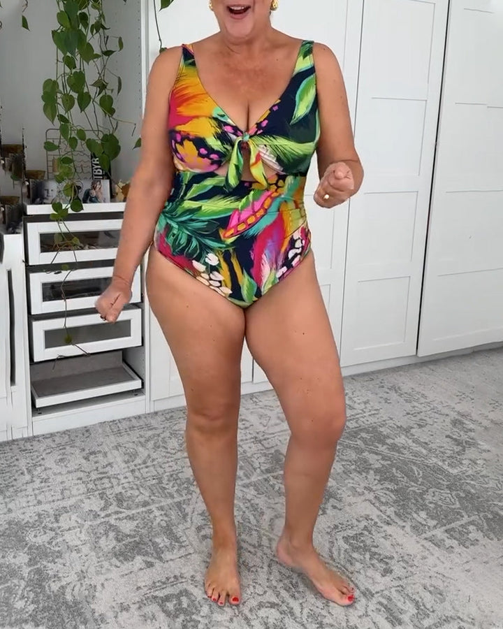 Printed Leaf One-Piece Swimsuit