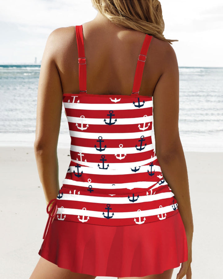 Striped Printed Strap Bikini Set