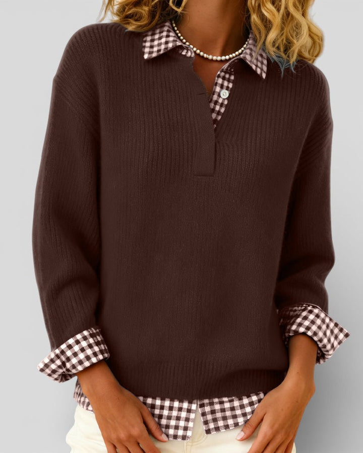 Alicia™ | Plaid Detail Knitted Jumper