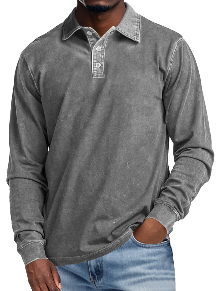 Allan | Retro Lapel Long Sleeve Polo Shirt