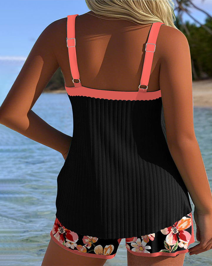 V-Neck Printed Tankini Sport Boxer