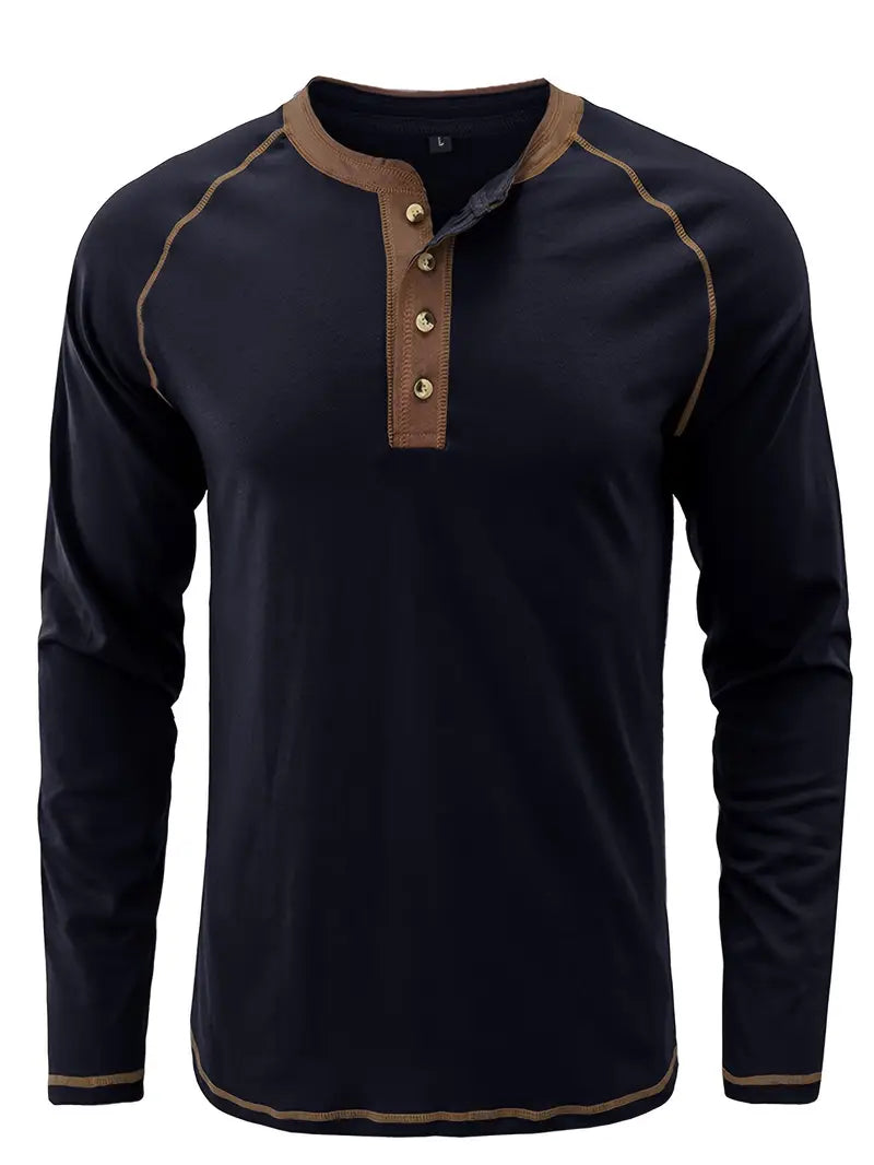 Sharma | Long Sleeve Crew Neck Henley Shirt