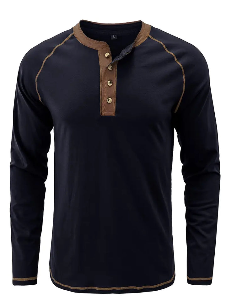 Sharma | Long Sleeve Crew Neck Henley Shirt