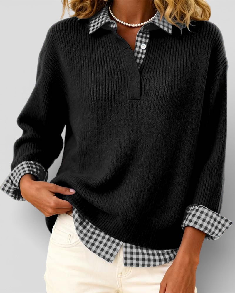 Alicia™ | Plaid Detail Knitted Jumper
