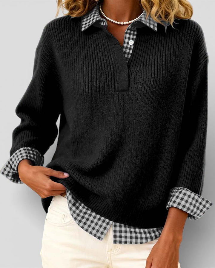 Alicia™ | Plaid Detail Knitted Jumper