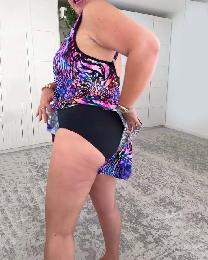 Colorful Printed V-Neck One-Piece Swimsuit