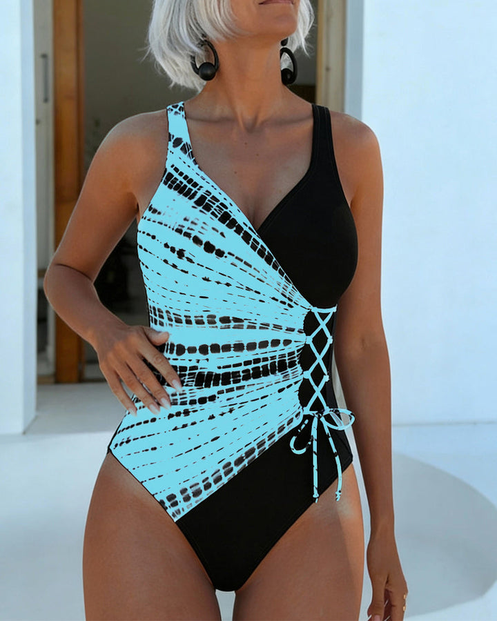 Color-Block Polka Dot One-Piece Swimsuit