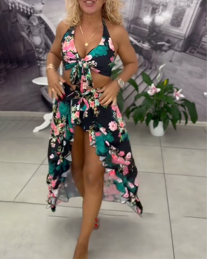 Sexy Printed UV-Resistant Three-Piece Swimsuit