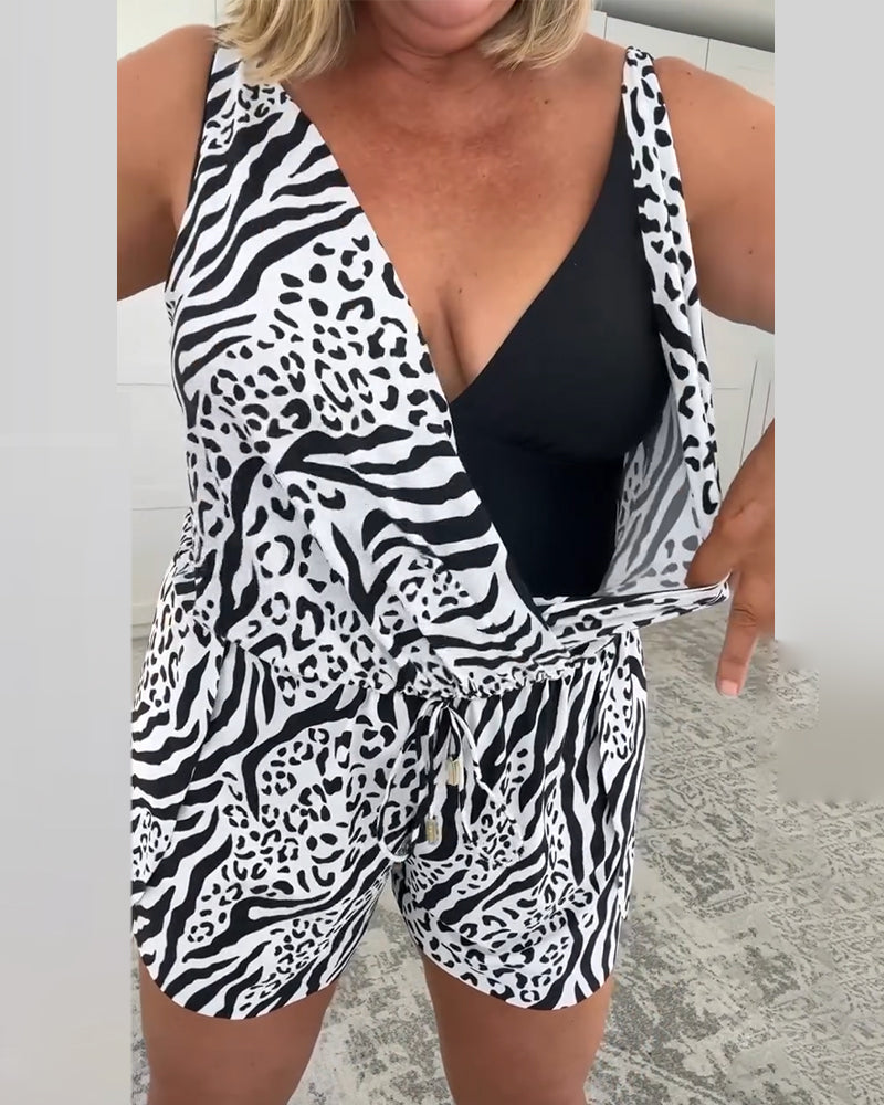 Slim Fit Zebra Print Swimsuit