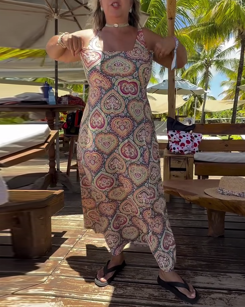 Strapless Heart Print Swimsuit Vacation