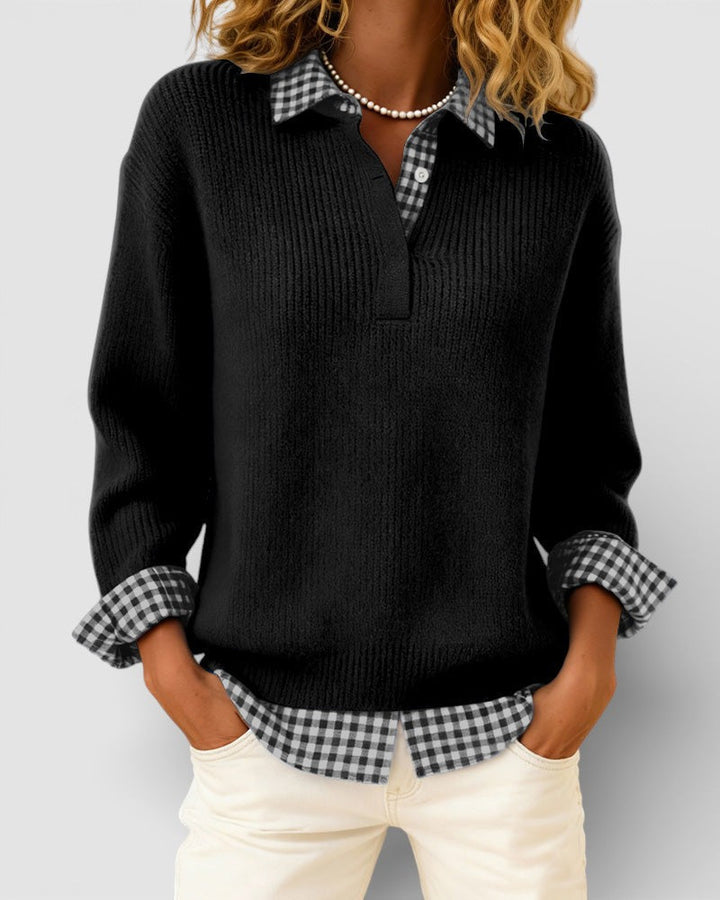 Alicia™ | Plaid Detail Knitted Jumper