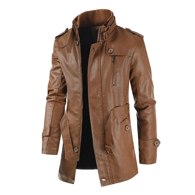 Adrien™ | Elegant Long Leather Coat for Men