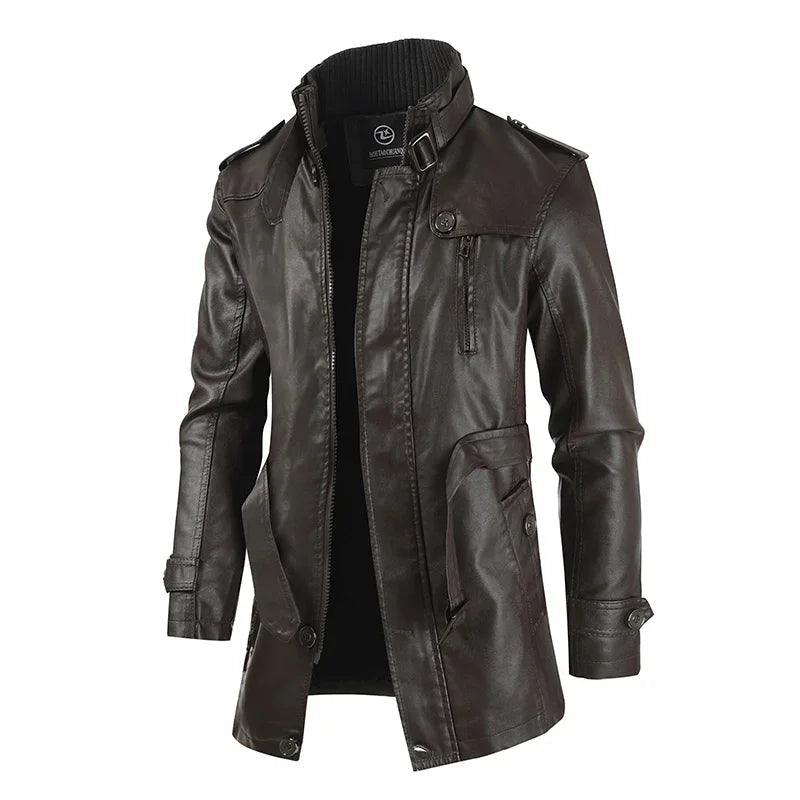 Adrien™ | Elegant Long Leather Coat for Men